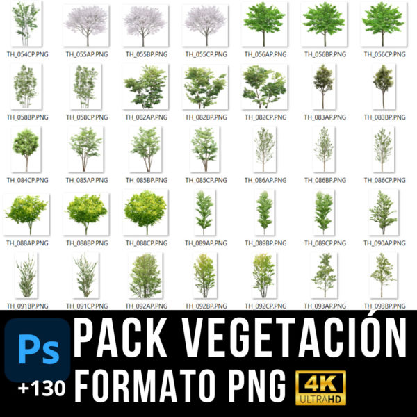 PACK DE VEGETACIÓN MÁS DE 130 MODELOS EN FORMATO PNG (4K) PARA PHOTOSHOP