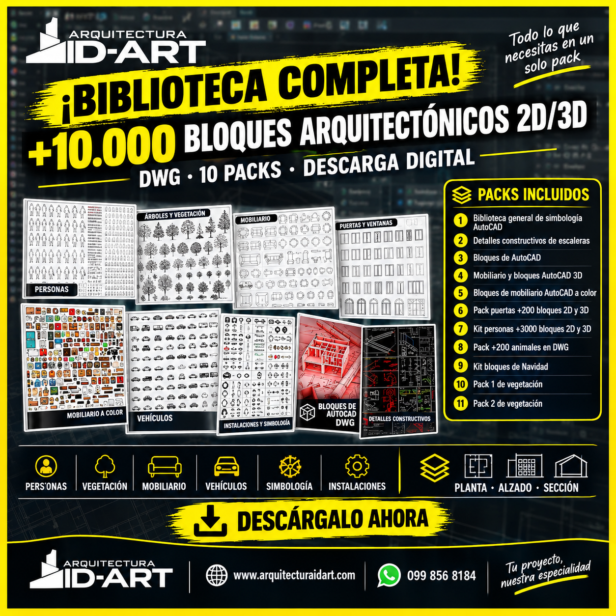 DESCARGA BIBLIOTECA AUTOCAD COMPLETA 10 PACKS +10000 BLOQUES