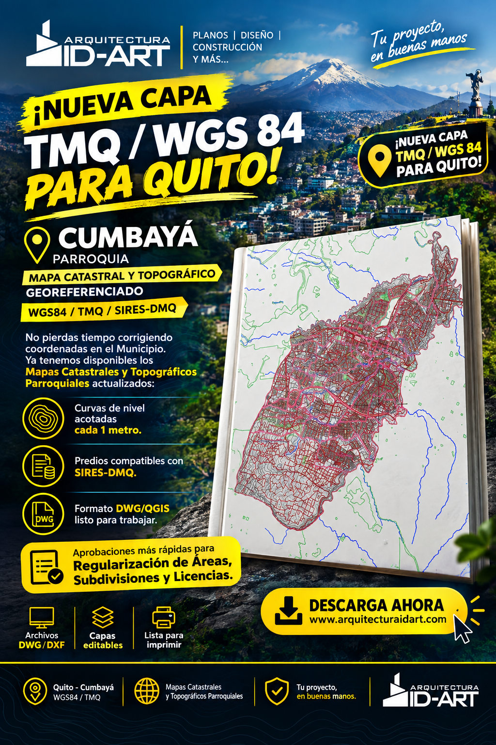 PARROQUIA CUMBAYA MAPA PREDIAL Y TOPOGRÁFICO (CURVAS DE NIVEL) DM QUITO UTM TMQ SIRES DMQ
