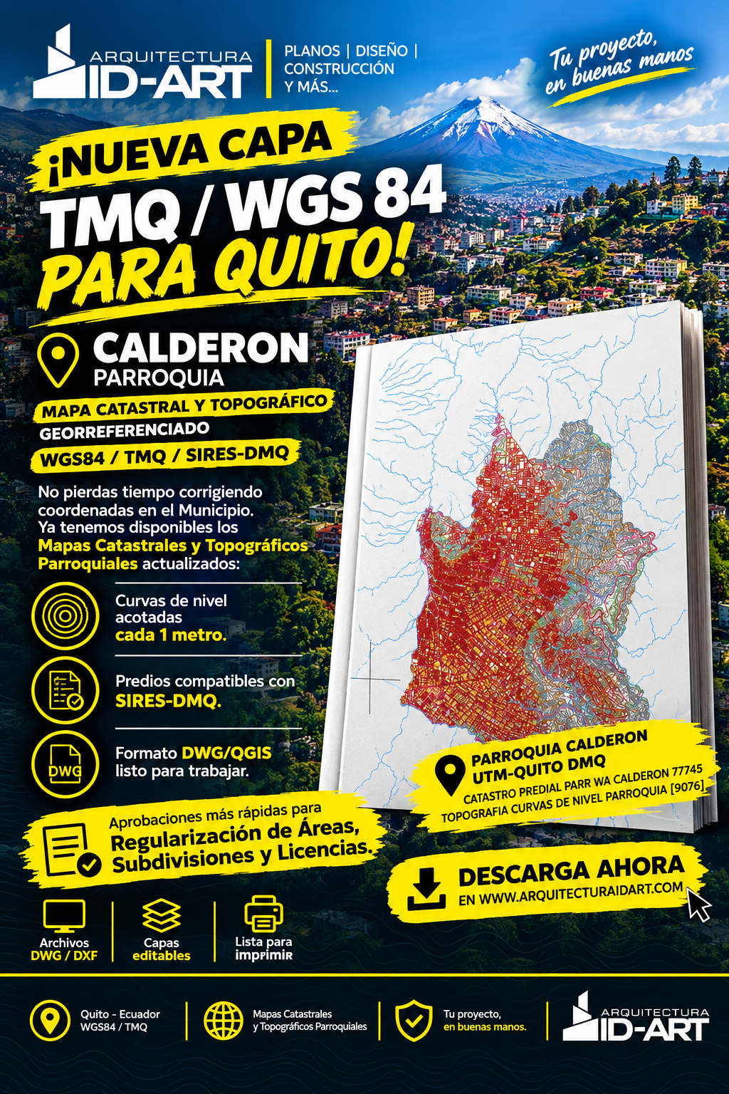 PARROQUIA CALDERON MAPA PREDIAL Y TOPOGRÁFICO (CURVAS DE NIVEL) DM QUITO UTM TMQ SIRES DMQ