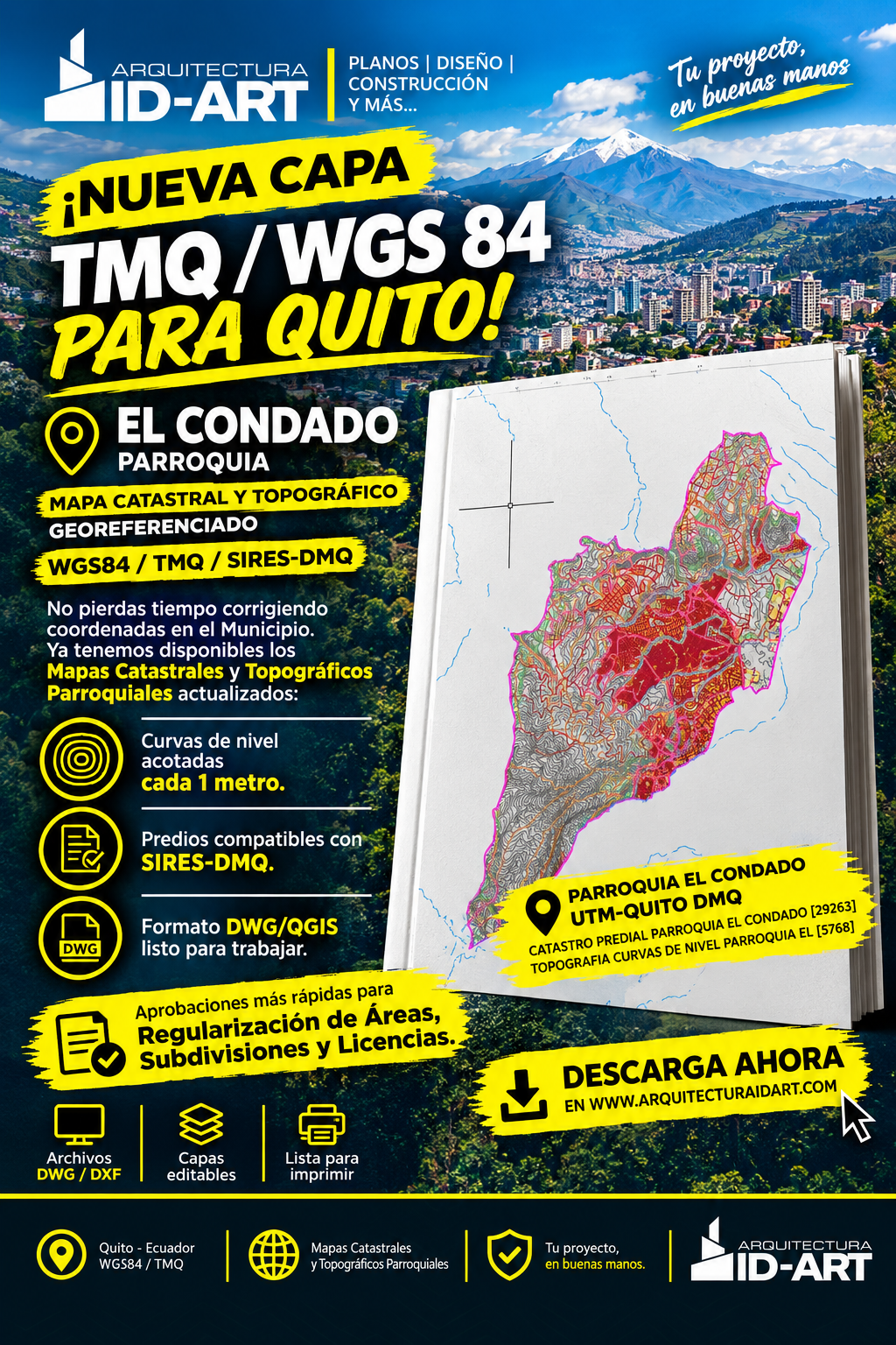 PARROQUIA EL CONDADO MAPA PREDIAL Y TOPOGRÁFICO (CURVAS DE NIVEL) DM QUITO UTM TMQ SIRES DMQ