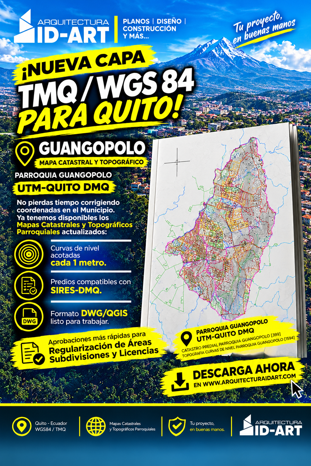 PARROQUIA GUANGOPOLO MAPA PREDIAL Y TOPOGRÁFICO (CURVAS DE NIVEL) DM QUITO UTM TMQ SIRES DMQ