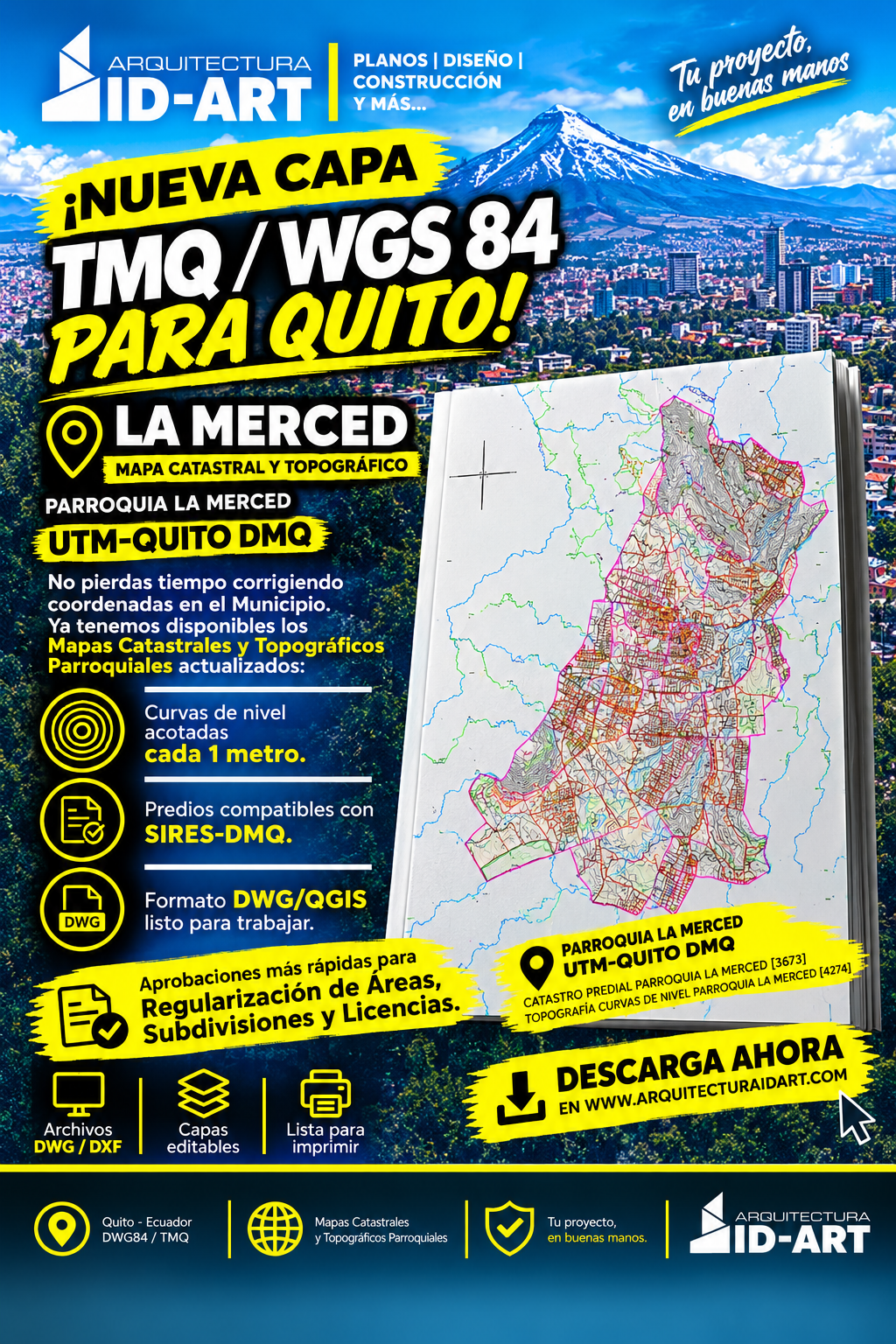 PARROQUIA LA MERCED MAPA PREDIAL Y TOPOGRÁFICO (CURVAS DE NIVEL) DM QUITO UTM TMQ SIRES DMQ