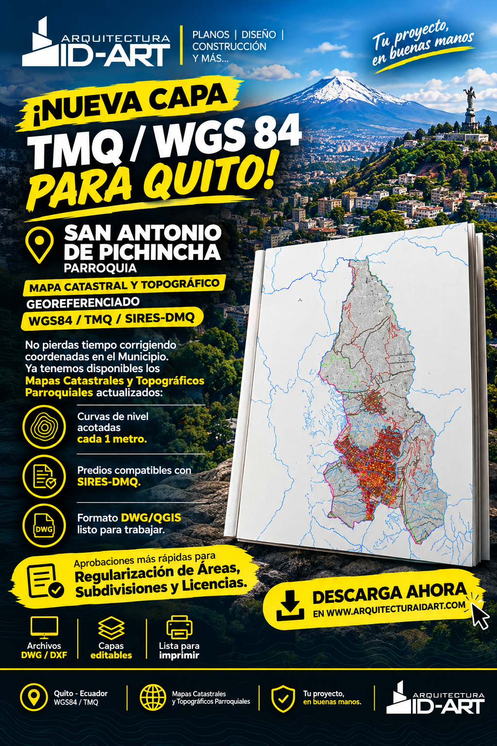 PARROQUIA SAN ANTONIO DE PICHINCHA MAPA PREDIAL Y TOPOGRÁFICO (CURVAS DE NIVEL) DM QUITO UTM TMQ SIRES DMQ