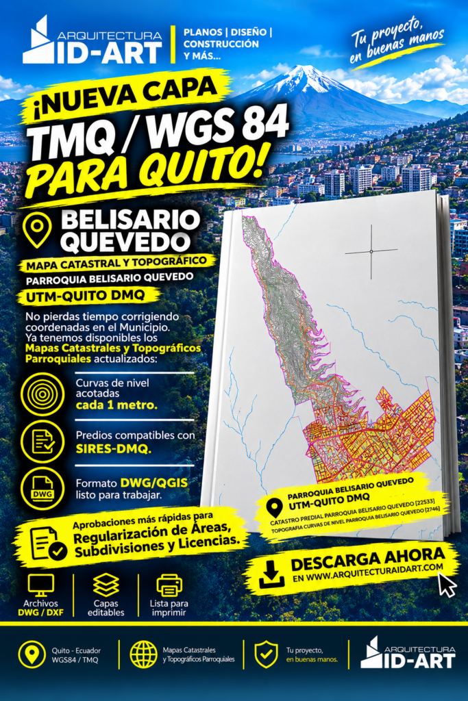 PARROQUIA BELISARIO QUEVEDO MAPA PREDIAL Y TOPOGRÁFICO (CURVAS DE NIVEL) DM QUITO UTM TMQ SIRES DMQ