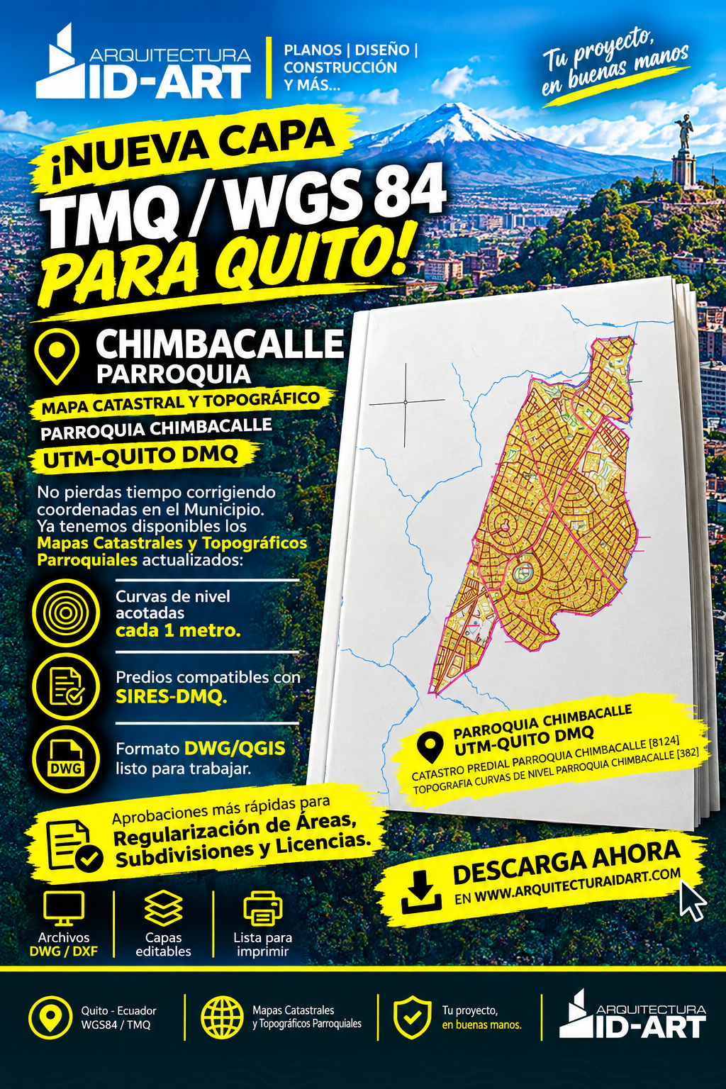 PARROQUIA CHIMBACALLE MAPA PREDIAL Y TOPOGRÁFICO (CURVAS DE NIVEL) DM QUITO UTM TMQ SIRES DMQ