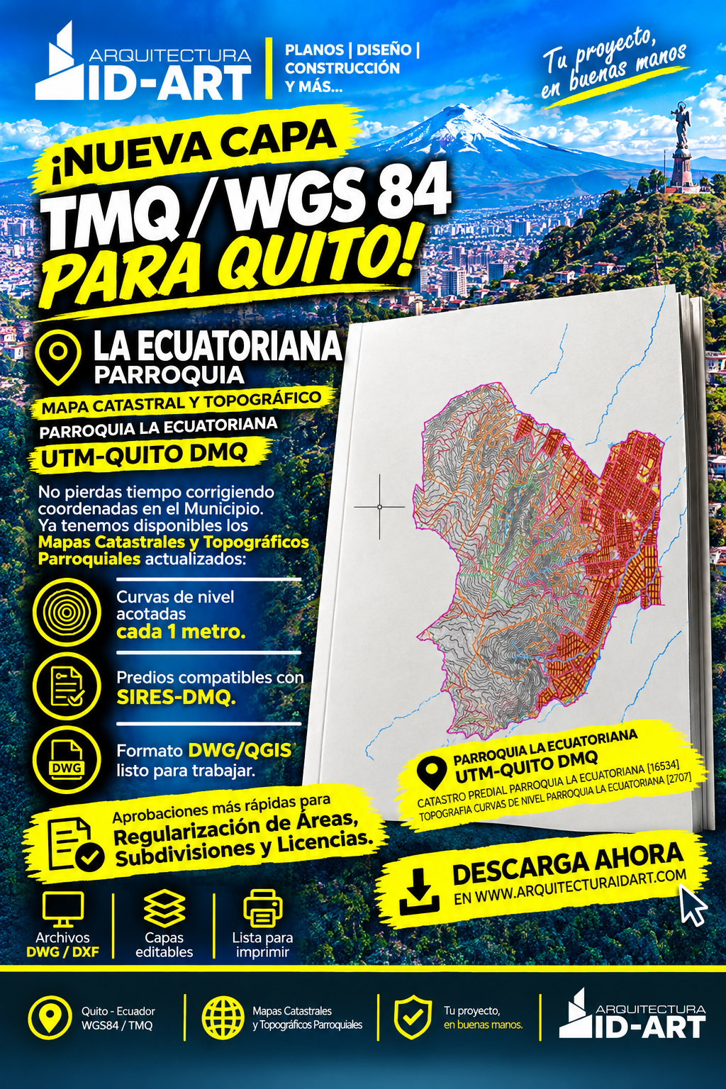 PARROQUIA LA ECUATORIANA MAPA PREDIAL Y TOPOGRÁFICO (CURVAS DE NIVEL) DM QUITO UTM TMQ SIRES DMQ