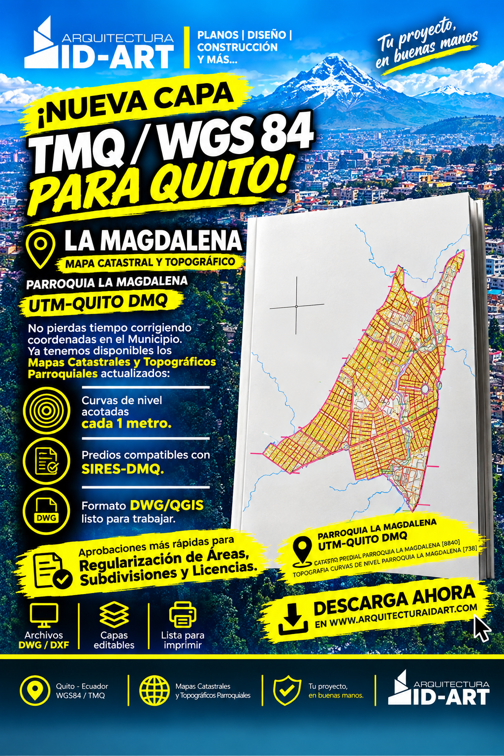 PARROQUIA LA MAGDALENA MAPA PREDIAL Y TOPOGRÁFICO (CURVAS DE NIVEL) DM QUITO UTM TMQ SIRES DMQ