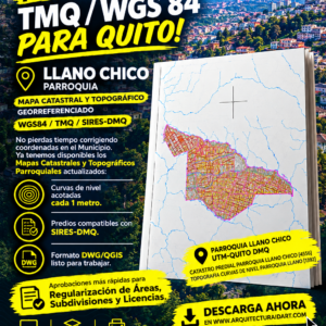 PARROQUIA LLANO CHICO MAPA PREDIAL Y TOPOGRÁFICO (CURVAS DE NIVEL) DM QUITO UTM TMQ SIRES DMQ