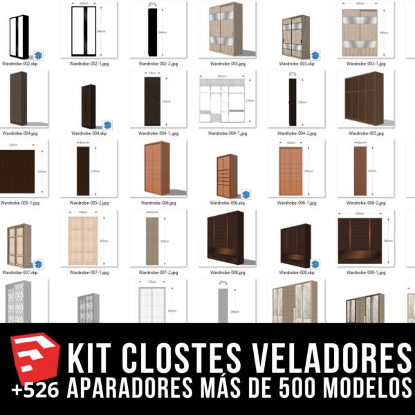 KIT CLOSETS VELADORES Y APARADORES + PACK DE MODELOS 3D + 526 BLOQUES PARA SKETCHUP