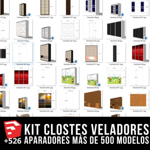 KIT CLOSETS VELADORES Y APARADORES + PACK DE MODELOS 3D + 526 BLOQUES PARA SKETCHUP