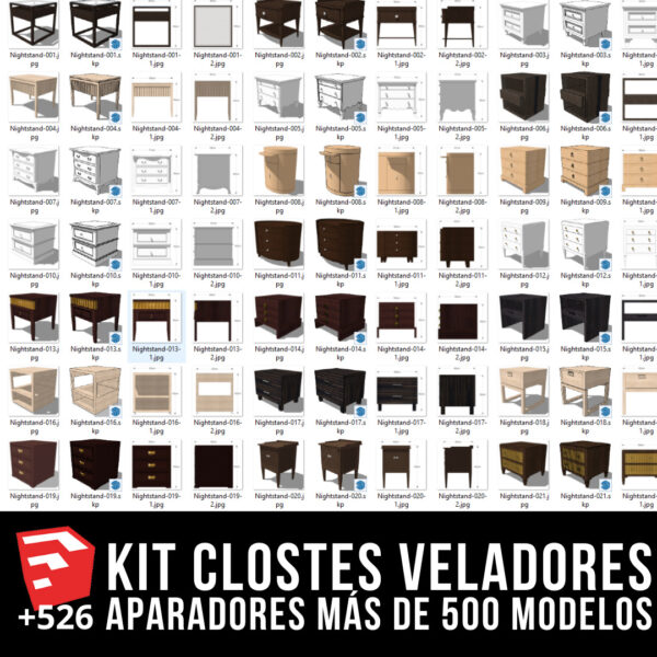 KIT CLOSETS VELADORES Y APARADORES + PACK DE MODELOS 3D + 526 BLOQUES PARA SKETCHUP