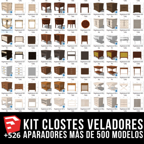 KIT CLOSETS VELADORES Y APARADORES + PACK DE MODELOS 3D + 526 BLOQUES PARA SKETCHUP