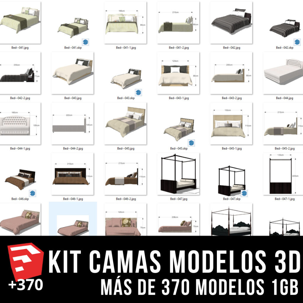 KIT CAMAS + PACK DE MODELOS 3D +373 BLOQUES PARA SKETCHUP ...