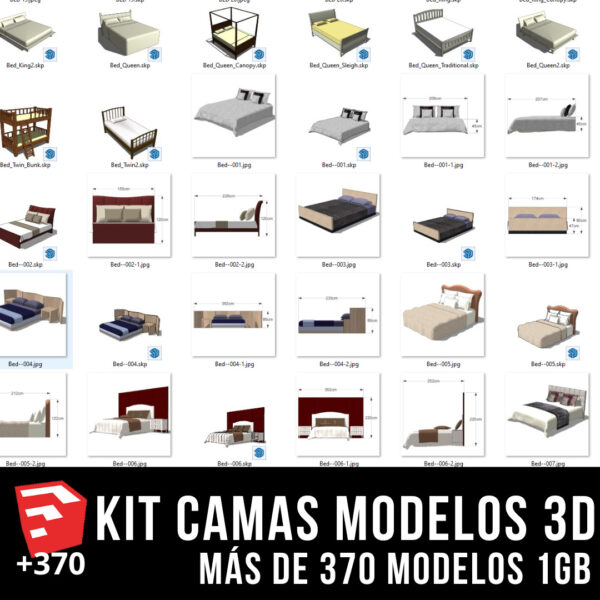 KIT CAMAS + PACK DE MODELOS 3D +373 BLOQUES PARA SKETCHUP