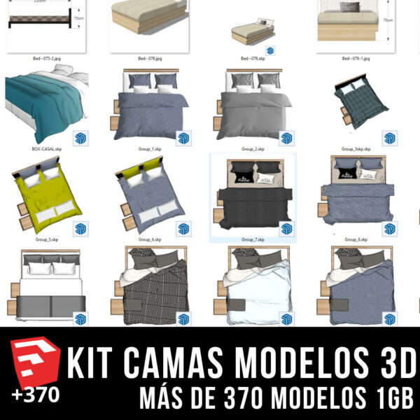 KIT CAMAS + PACK DE MODELOS 3D +373 BLOQUES PARA SKETCHUP