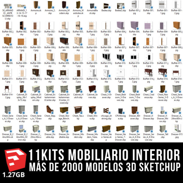 11 KITS MOBILIARIO INTERIOR MODELOS 3D SKETCHUP