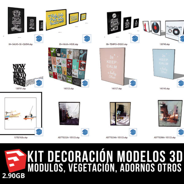 KIT DECORACIÓN INTERIOR + 4 PACKS MODELOS 3D + 2.90GB MODELOS 3D BLOQUES PARA SKETCHUP MODULOS, VEGETACIÓN, ADORNOS DE ALTA CALIDAD Y OTROS