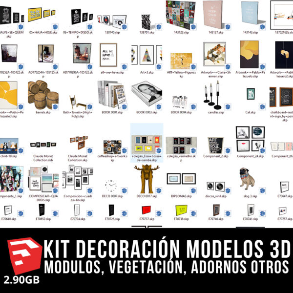 KIT DECORACIÓN INTERIOR + 4 PACKS MODELOS 3D + 2.90GB MODELOS 3D BLOQUES PARA SKETCHUP MODULOS, VEGETACIÓN, ADORNOS DE ALTA CALIDAD Y OTROS