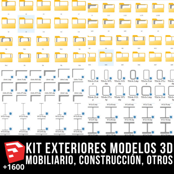 KIT MOBILIARIO DE EXTERIORES + PACK CONSTRUCCIÓN + PACK VEGETACIÓN + PACK SEÑALETICA Y MÁS MODELOS 3D +1600 BLOQUES PARA SKETCHUP