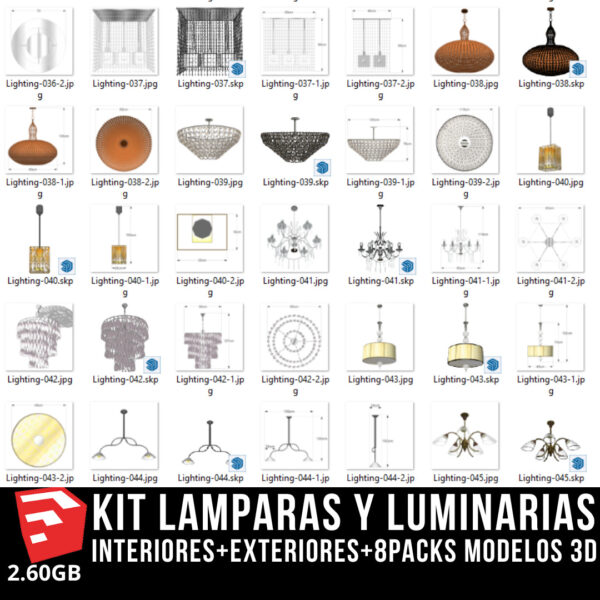 KIT LAMPARAS Y LUMINARIAS interiores+exteriores+8packs modelos 3d