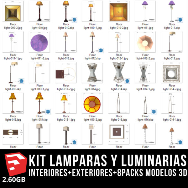 KIT LAMPARAS Y LUMINARIAS interiores+exteriores+8packs modelos 3d