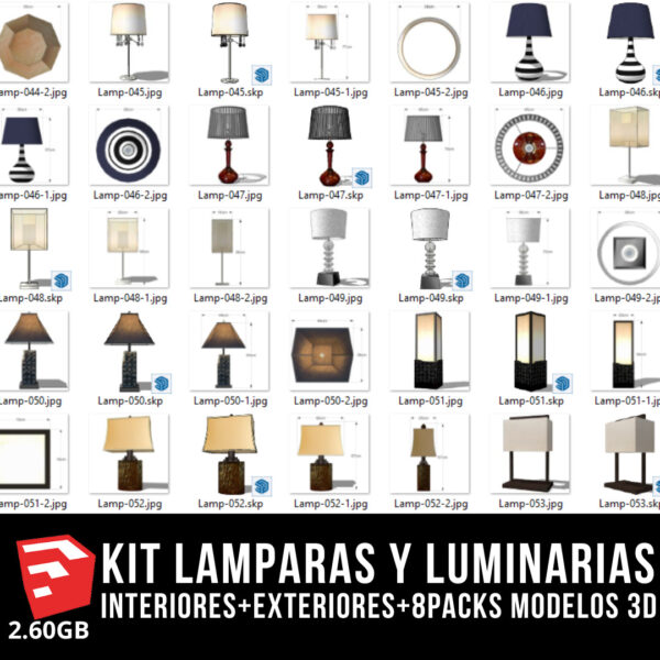 KIT LAMPARAS Y LUMINARIAS interiores+exteriores+8packs modelos 3d