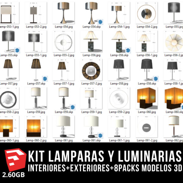 KIT LAMPARAS Y LUMINARIAS interiores+exteriores+8packs modelos 3d
