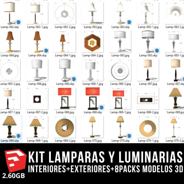 KIT LAMPARAS Y LUMINARIAS interiores+exteriores+8packs modelos 3d