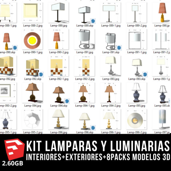 KIT LAMPARAS Y LUMINARIAS interiores+exteriores+8packs modelos 3d