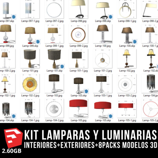 KIT LAMPARAS Y LUMINARIAS interiores+exteriores+8packs modelos 3d