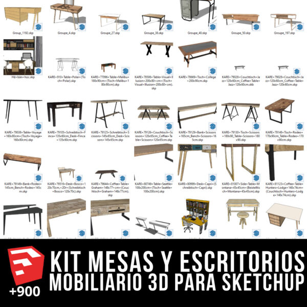 KIT MESAS Y ESCRITORIOS MOBILIARIO SKETCHUP