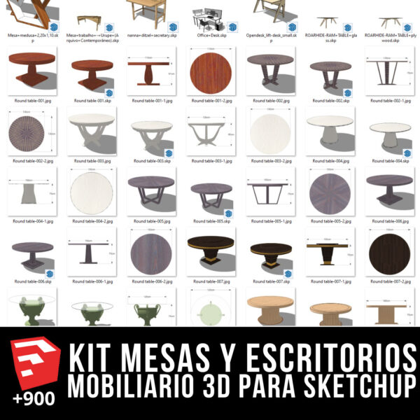 KIT MESAS Y ESCRITORIOS MOBILIARIO SKETCHUP