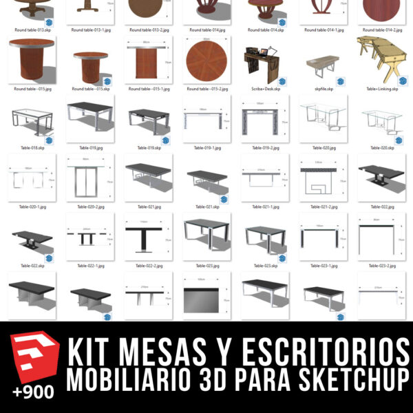 KIT MESAS Y ESCRITORIOS MOBILIARIO SKETCHUP