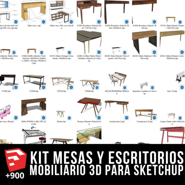 KIT MESAS Y ESCRITORIOS MOBILIARIO SKETCHUP