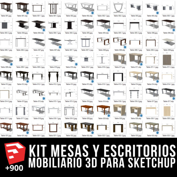 KIT MESAS Y ESCRITORIOS MOBILIARIO SKETCHUP