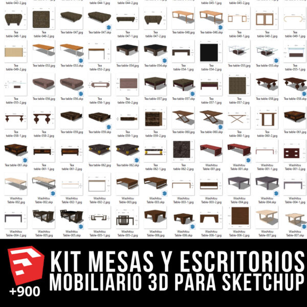 KIT MESAS Y ESCRITORIOS MOBILIARIO SKETCHUP