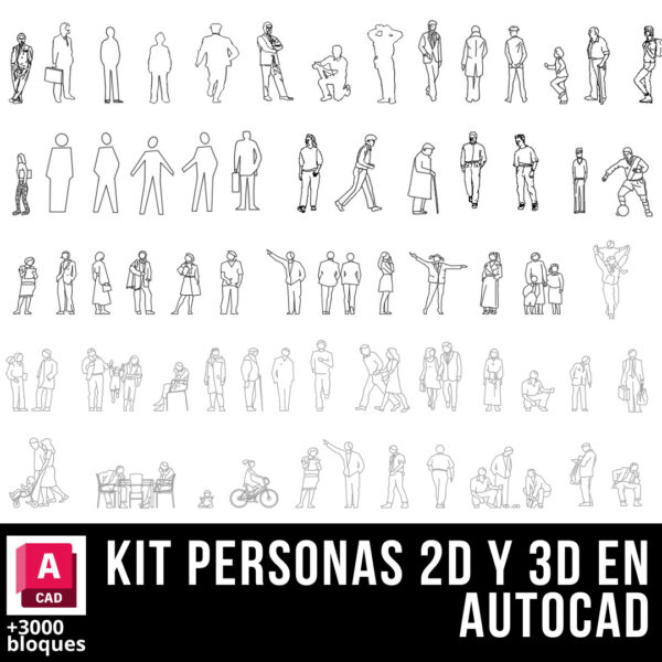 KIT DE PERSONAS +3000 BLOQUES DE PERSONAS DE AUTOCAD 2D Y 3D
