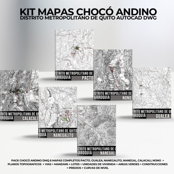 KIT CHOCÓ ANDINO ADMINISTRACIÓN ZONAL 6 PACKS DE MAPAS PREDIALES PARROQUIALES + CURVAS DE NIVEL