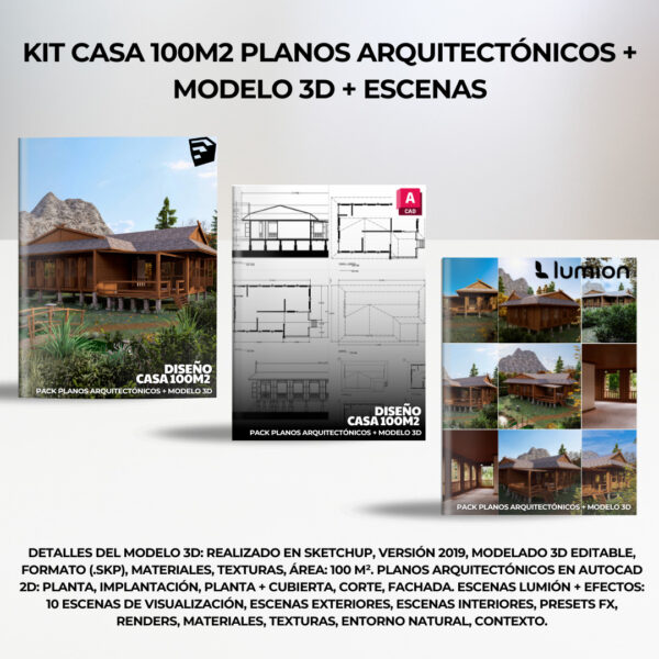 CASA 100m2 | PLANOS ARQUITECTÓNICOS + MODELO 3D + ESCENAS