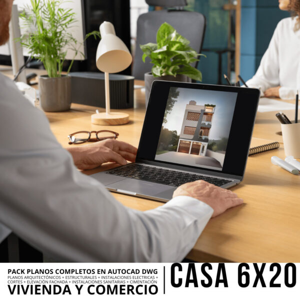 PACK PLANOS COMPLETOS EN AUTOCAD .DWG DISEÑO DE CASA (6m x 20m) PARA VIVIENDA Y COMERCIO