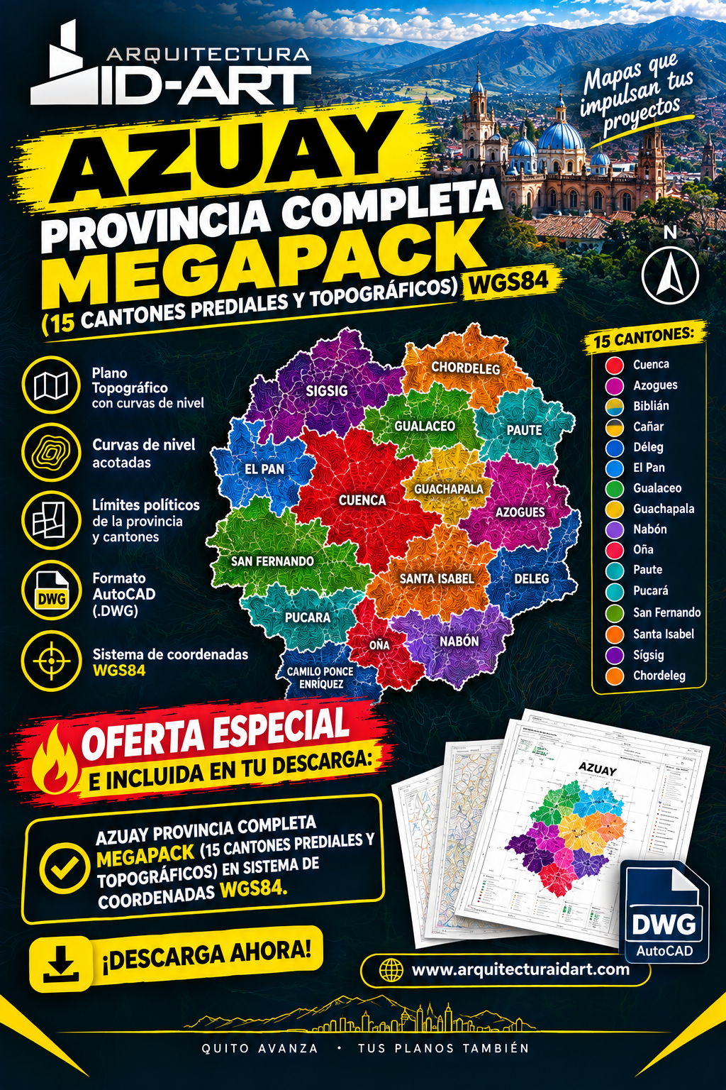 AZUAY PROVINCIA COMPLETA MEGAPACK (15 CANTONES PREDIALES Y TOPOGRAFICOS) WGS84