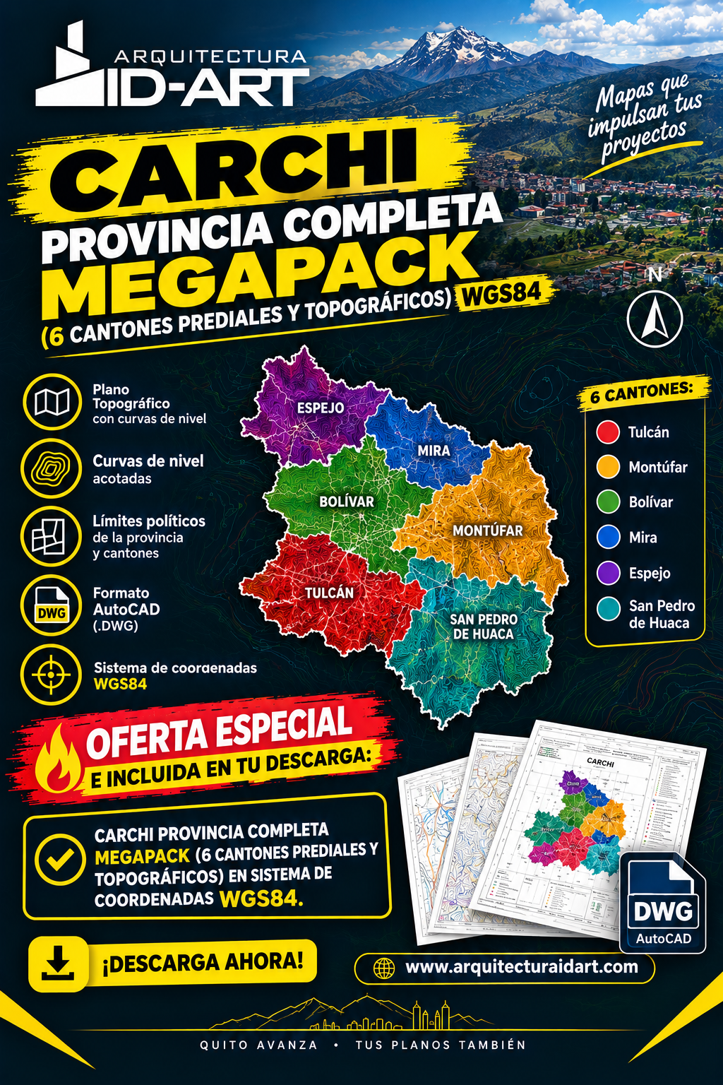 CARCHI PROVINCIA COMPLETA MEGAPACK (6 CANTONES PREDIALES Y TOPOGRAFICOS) WGS84