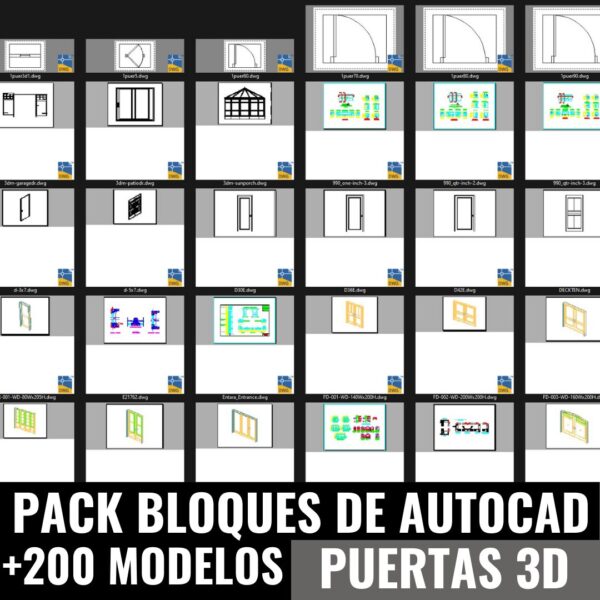 DESCARGA GRATIS PACK PUERTAS +200 BLOQUES EN AUTOCAD 2D Y 3D - Imagen 5