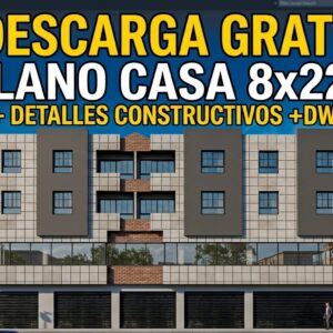 DESCARGA PLANOS DE CASA DE (8m x 22m) 176m2 EN AUTOCAD .DWG