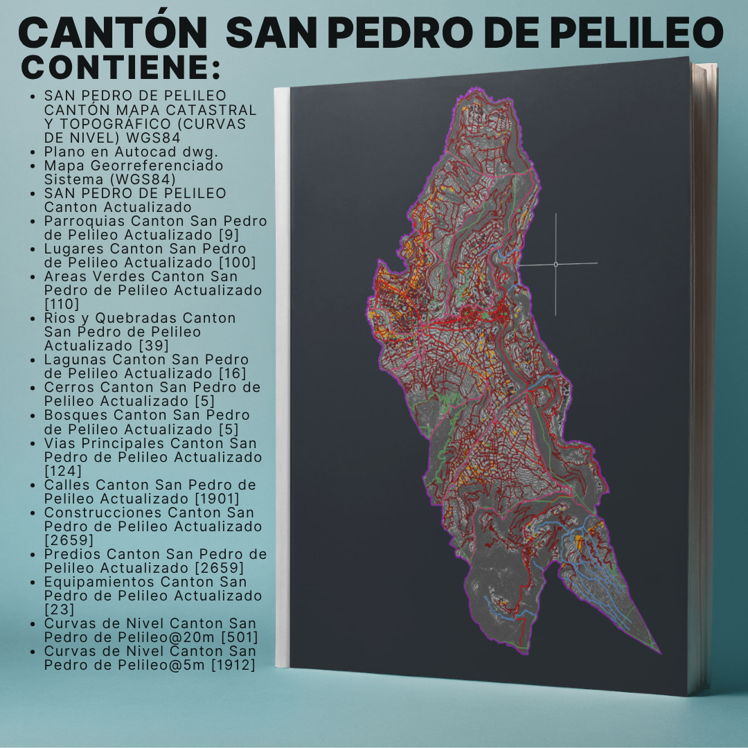SAN PEDRO DE PELILEO CANTON MAPA CATASTRAL Y TOPOGRÁFICO (CURVAS DE NIVEL) WGS84 - Imagen 2